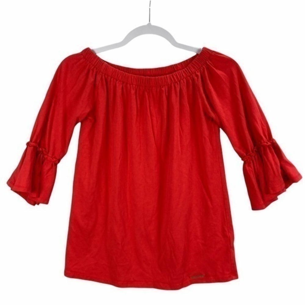 Michael Michael Kors 3/4 Bell Sleeves Elasticized Neckline Blouse